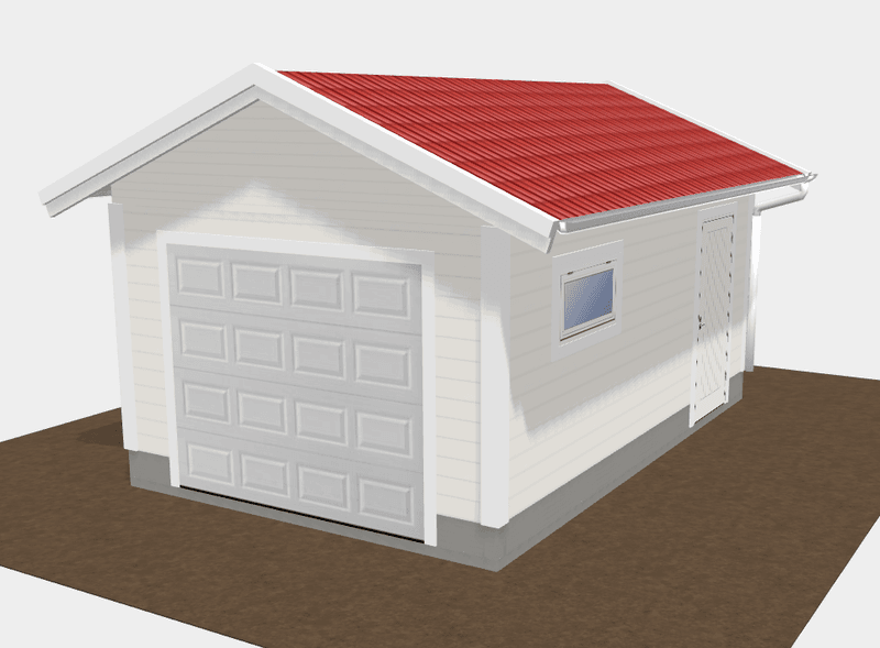 Enkelgarasje 3,6 x 6,0 meter med 22 graders saltak, ferdige elementer