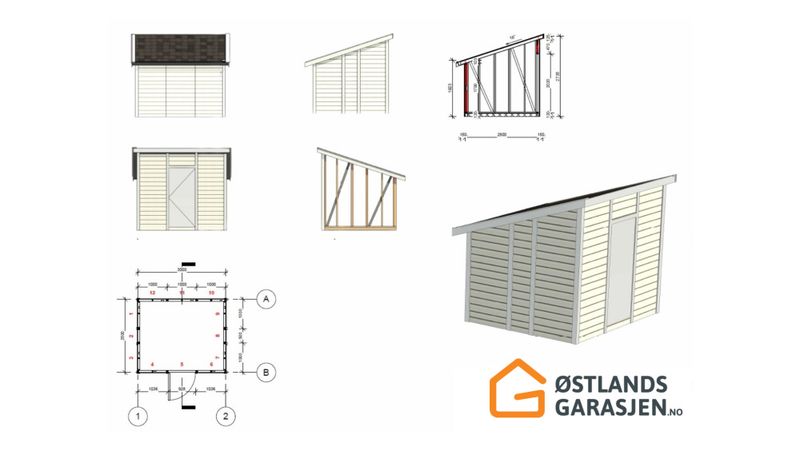 Bod 2,5x3m med skråtak, byggesett