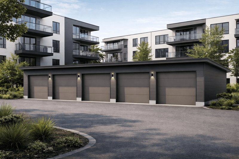 Fleksibel rekkegarasje – 3 meter plasser med pulttak og innvendige skillevegger